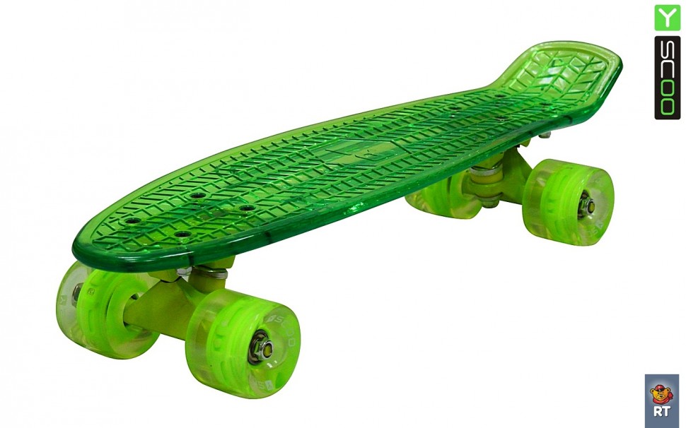 Скейтборд 5-13 Y-SCOO Penny board RT 22 Shine green со светящимися колесами  